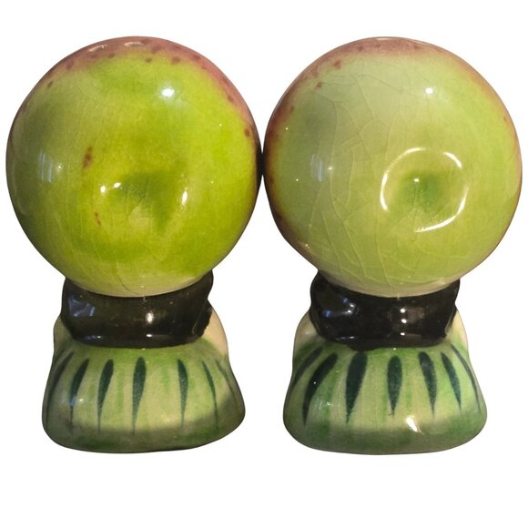 Vintage Anthropomorphic fruit  Salt & Pepper Shakers Apple Head Japan 1950s - Picture 6 of 9